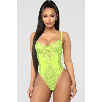 White Contrasting Positions Lace Teddy Green